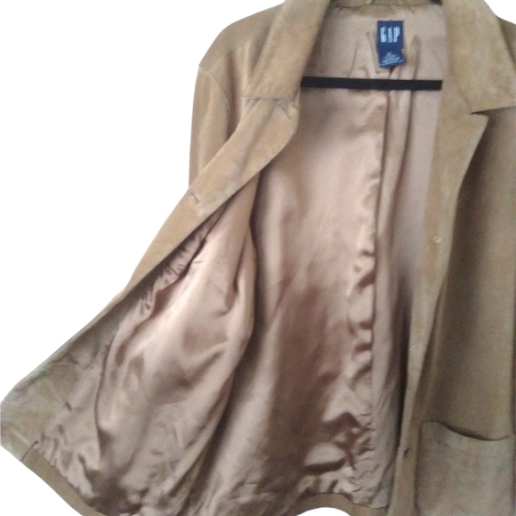 GAP Womens Brown Soft Calf Suede Blazer Coat Lined 3 Button Front Pockets US XL - Picture 3 of 11